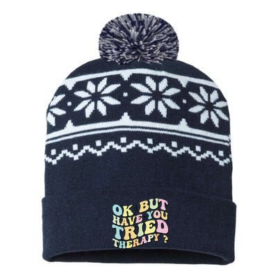 Ok But Have You Tried Therapy Funny Counselor USA-Made Snowflake Beanie