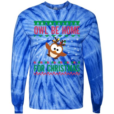 Owl Be Home For Christmas Ugly Sweater Funny For Owl Lover Gift Tie-Dye Long Sleeve Shirt