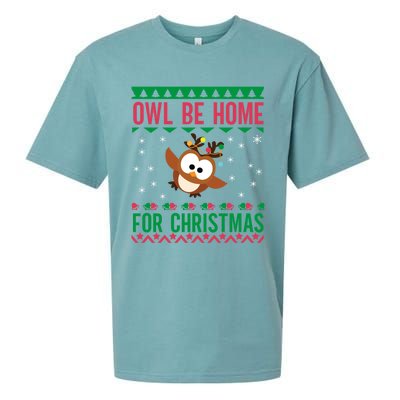 Owl Be Home For Christmas Ugly Sweater Funny For Owl Lover Gift Sueded Cloud Jersey T-Shirt