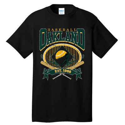 Oakland Baseball Home Plate & Bat Script Fan Tall T-Shirt