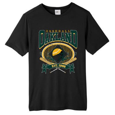 Oakland Baseball Home Plate & Bat Script Fan Tall Fusion ChromaSoft Performance T-Shirt