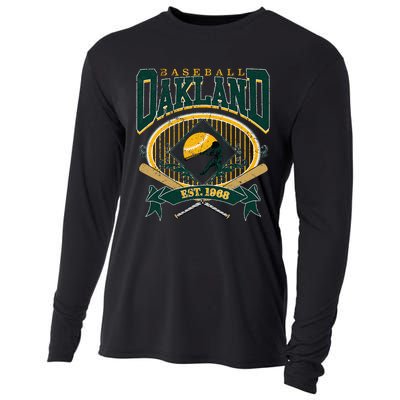 Oakland Baseball Home Plate & Bat Script Fan Cooling Performance Long Sleeve Crew