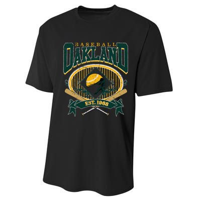 Oakland Baseball Home Plate & Bat Script Fan Performance Sprint T-Shirt