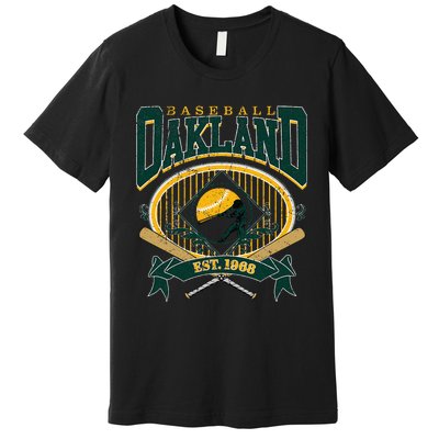 Oakland Baseball Home Plate & Bat Script Fan Premium T-Shirt