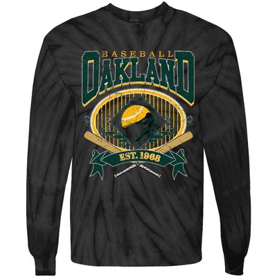 Oakland Baseball Home Plate & Bat Script Fan Tie-Dye Long Sleeve Shirt