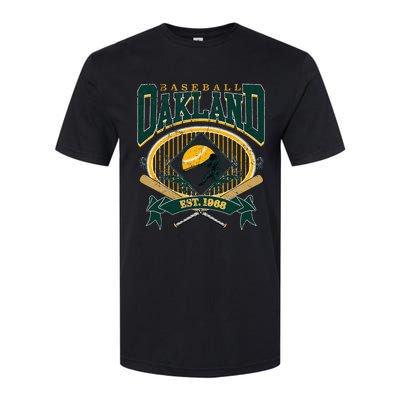 Oakland Baseball Home Plate & Bat Script Fan Softstyle CVC T-Shirt