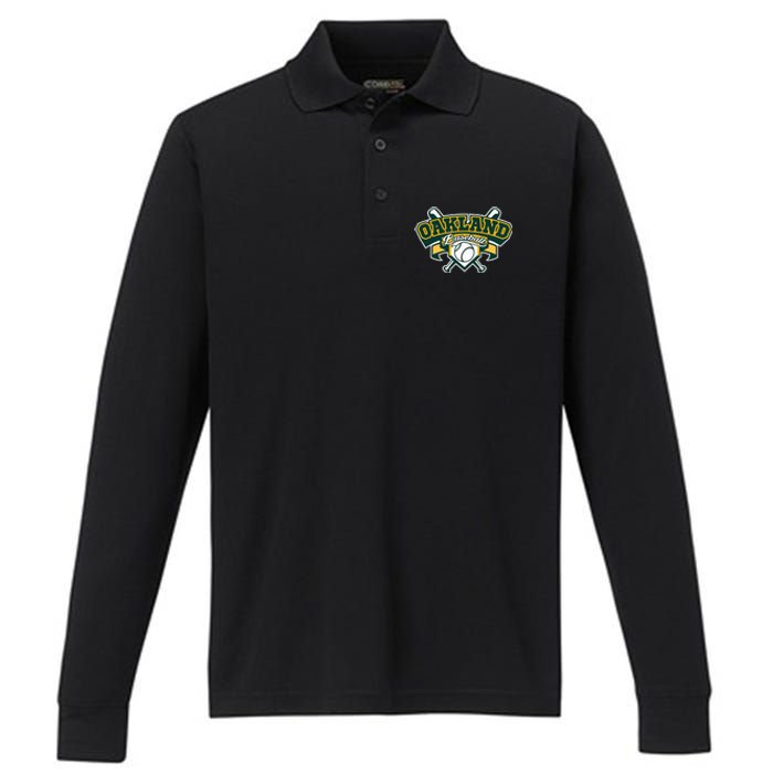 Oakland Baseball Home Plate & Bat Script Gameday Fan Performance Long Sleeve Polo