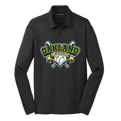 Oakland Baseball Home Plate & Bat Script Gameday Fan Silk Touch Performance Long Sleeve Polo