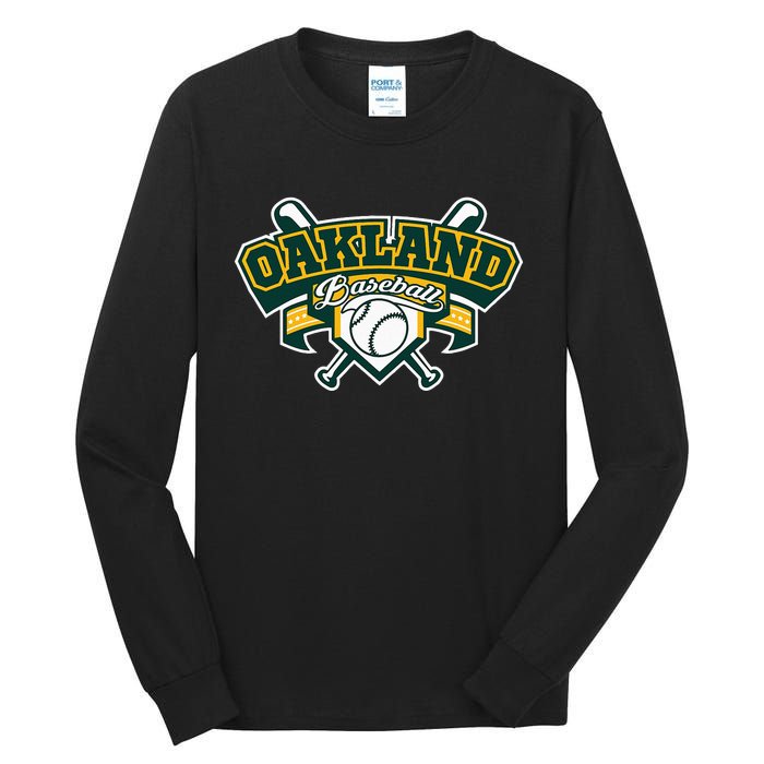 Oakland Baseball Home Plate & Bat Script Gameday Fan Tall Long Sleeve T-Shirt