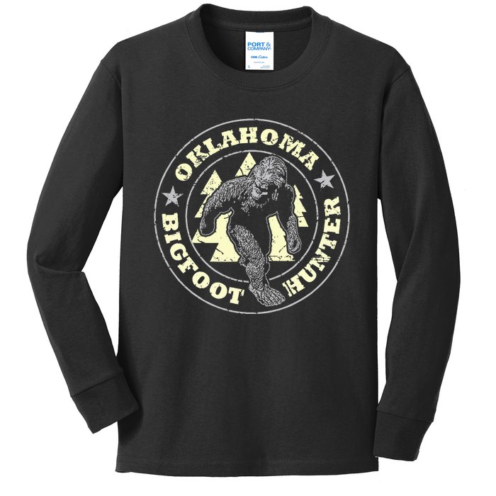 Oklahoma Bigfoot Hunter Believe State Pride Kids Long Sleeve Shirt