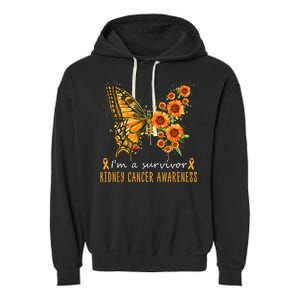 Orange Butterfly Im A Survivor Kidney Cancer Awareness Garment-Dyed Fleece Hoodie