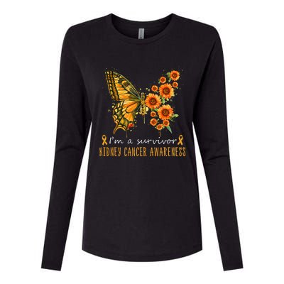 Orange Butterfly Im A Survivor Kidney Cancer Awareness Womens Cotton Relaxed Long Sleeve T-Shirt