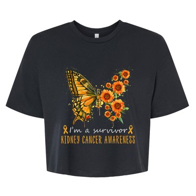 Orange Butterfly Im A Survivor Kidney Cancer Awareness Bella+Canvas Jersey Crop Tee