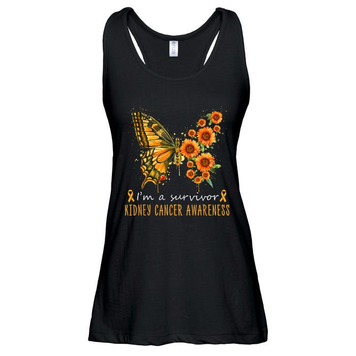 Orange Butterfly Im A Survivor Kidney Cancer Awareness Ladies Essential Flowy Tank