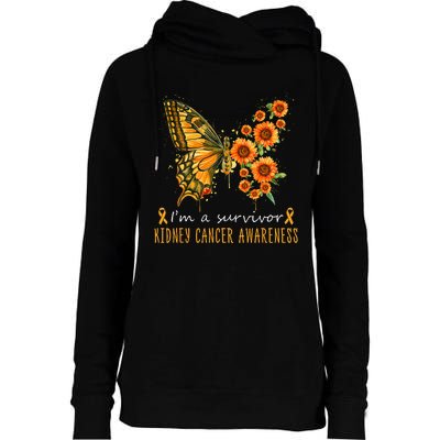 Orange Butterfly Im A Survivor Kidney Cancer Awareness Womens Funnel Neck Pullover Hood