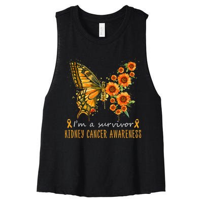 Orange Butterfly Im A Survivor Kidney Cancer Awareness Women's Racerback Cropped Tank