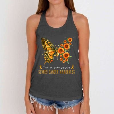 Orange Butterfly Im A Survivor Kidney Cancer Awareness Women's Knotted Racerback Tank