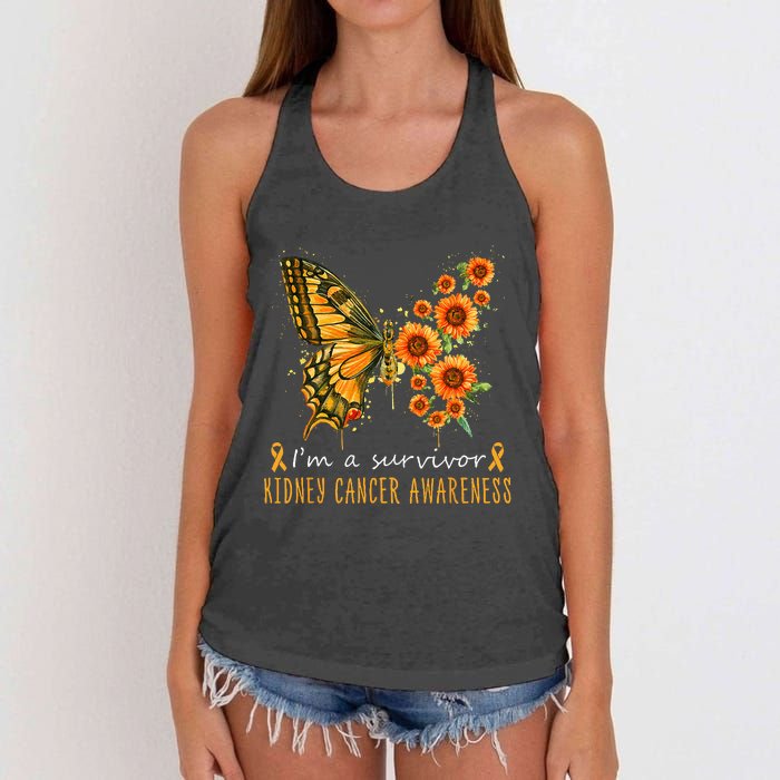 Orange Butterfly Im A Survivor Kidney Cancer Awareness Women's Knotted Racerback Tank