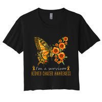 Orange Butterfly Im A Survivor Kidney Cancer Awareness Women's Crop Top Tee