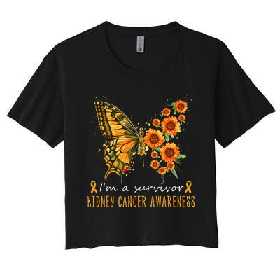 Orange Butterfly Im A Survivor Kidney Cancer Awareness Women's Crop Top Tee