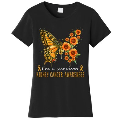 Orange Butterfly Im A Survivor Kidney Cancer Awareness Women's T-Shirt