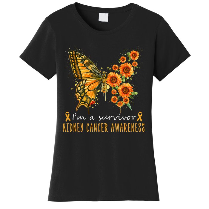 Orange Butterfly Im A Survivor Kidney Cancer Awareness Women's T-Shirt