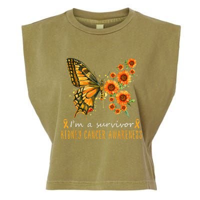 Orange Butterfly Im A Survivor Kidney Cancer Awareness Garment-Dyed Women's Muscle Tee