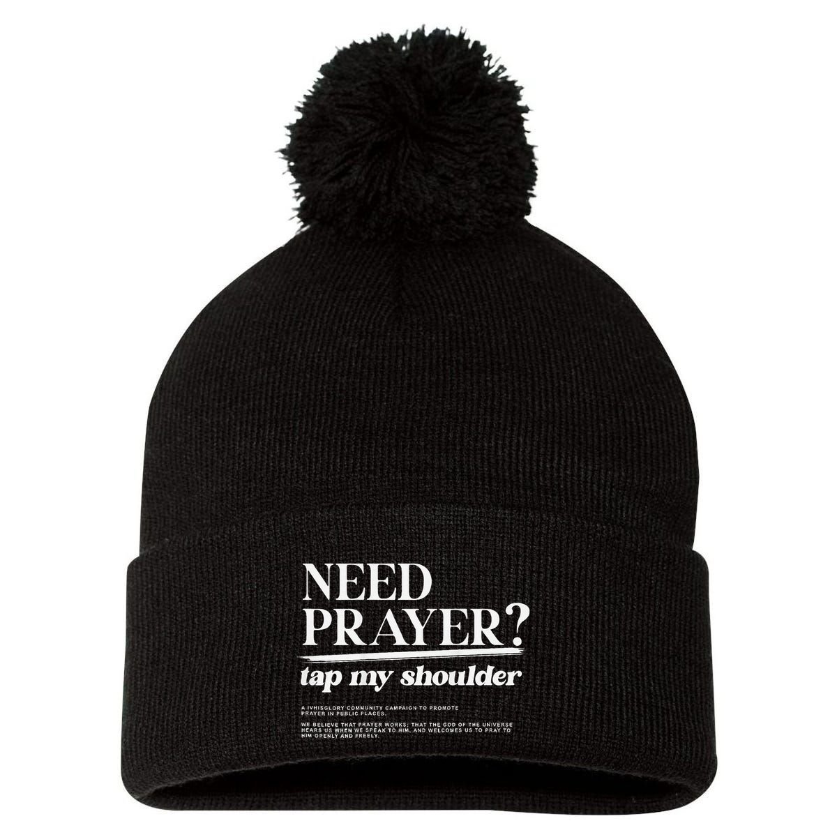 On Back Iv His Glory Need Prayer Tap My Shoulder Pom Pom 12in Knit Beanie
