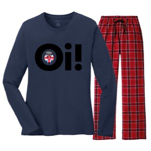 Oi! Black Letters Women's Long Sleeve Flannel Pajama Set 