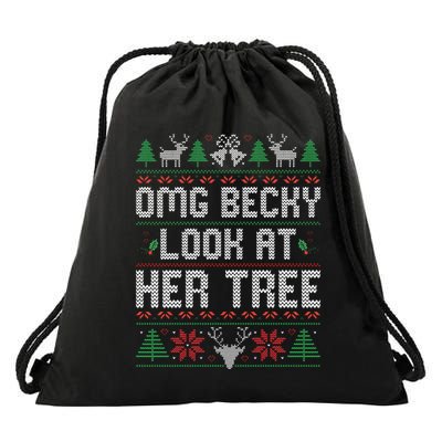 Omg Becky Look at Her Tree Funny Ugly Christmas Sweater  Drawstring Bag
