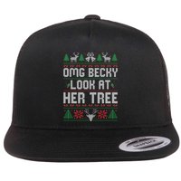 Omg Becky Look at Her Tree Funny Ugly Christmas Sweater  Flat Bill Trucker Hat