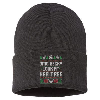 Omg Becky Look at Her Tree Funny Ugly Christmas Sweater  Sustainable Knit Beanie