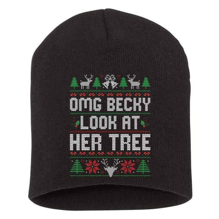 Omg Becky Look at Her Tree Funny Ugly Christmas Sweater  Short Acrylic Beanie