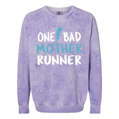 One Bad Mother Runner Mothers Day Marathon 5k Colorblast Crewneck Sweatshirt