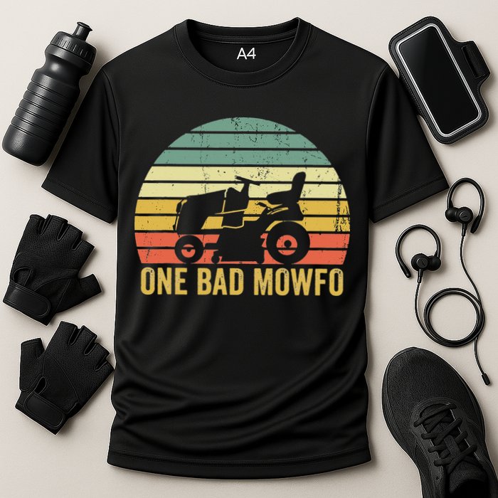 One Bad Mowfo Funny Lawn Care Grass Mowing Gardener Dad Cooling Performance Crew T-Shirt