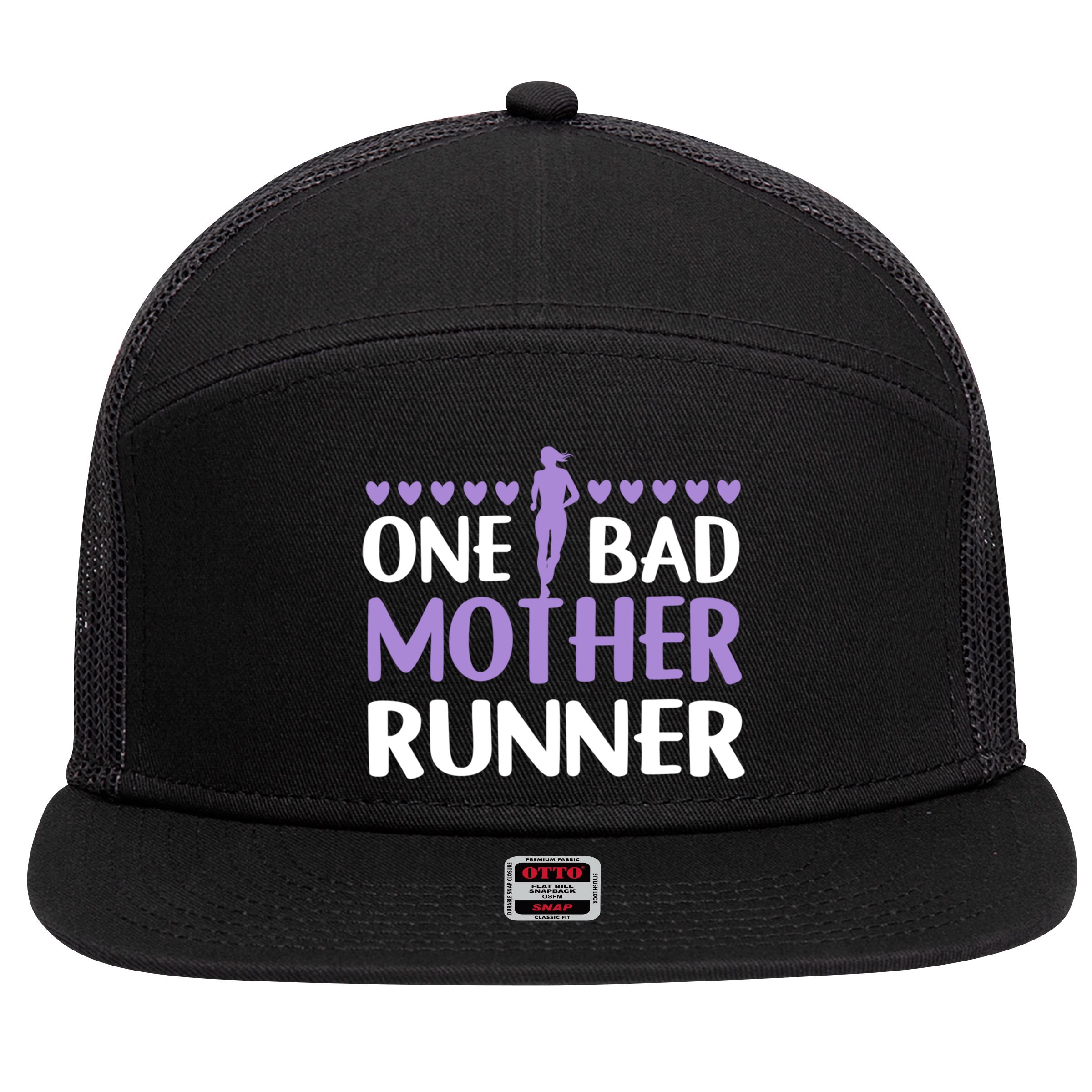 One Bad Mother Track Field Running Mom Marathon Runner Mama Gift 7 Panel Mesh Trucker Snapback Hat