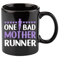 One Bad Mother Track Field Running Mom Marathon Runner Mama Gift 11oz C Handle Ceramic Mug