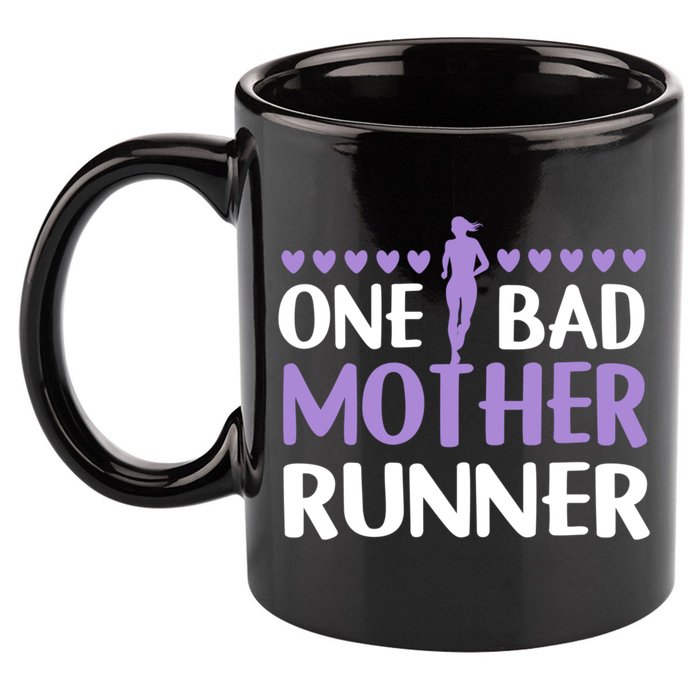 One Bad Mother Track Field Running Mom Marathon Runner Mama Gift 11oz C Handle Ceramic Mug