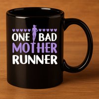 One Bad Mother Track Field Running Mom Marathon Runner Mama Gift 11oz C Handle Ceramic Mug