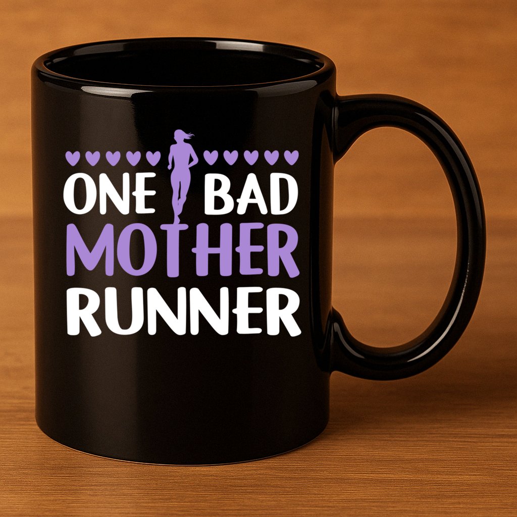 One Bad Mother Track Field Running Mom Marathon Runner Mama Gift 11oz C Handle Ceramic Mug