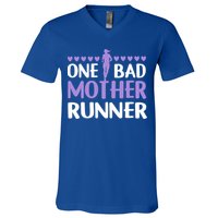 One Bad Mother Track Field Running Mom Marathon Runner Mama Gift V-Neck T-Shirt