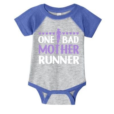 One Bad Mother Track Field Running Mom Marathon Runner Mama Gift Infant Baby Jersey Bodysuit