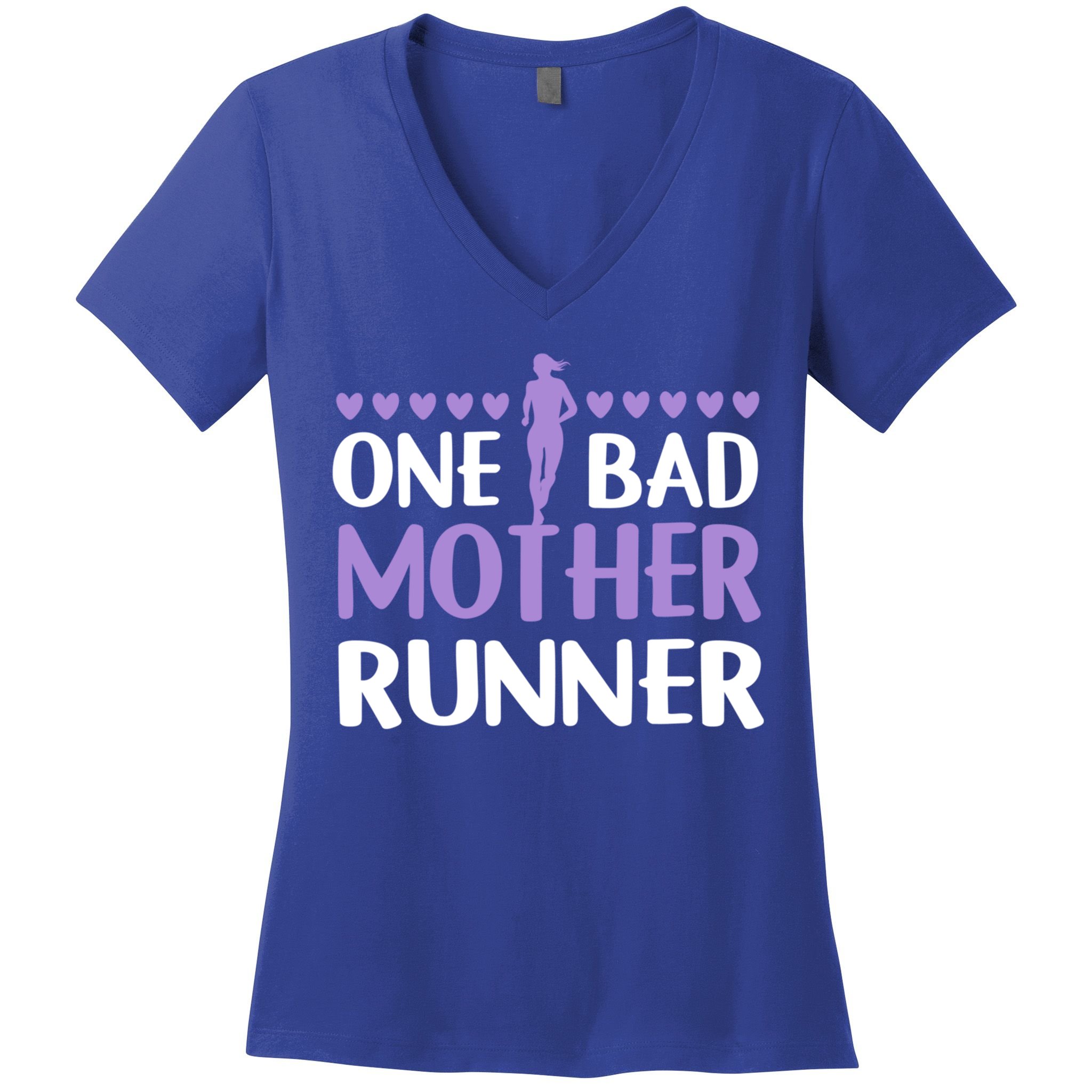 One Bad Mother Track Field Running Mom Marathon Runner Mama Gift Women's V-Neck T-Shirt