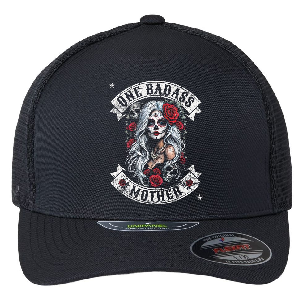 One Badass Mother Mom Stepmom Single Mom Mamma Mothers Day Flexfit Unipanel Trucker Cap