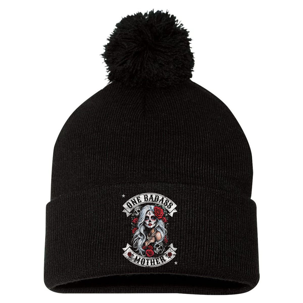 One Badass Mother Mom Stepmom Single Mom Mamma Mothers Day Pom Pom 12in Knit Beanie