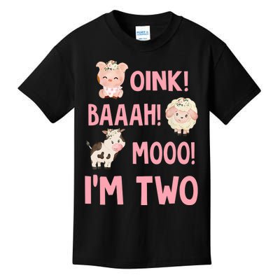 Oink Baa Moo Im Two Party Decorations For 2 Year Old Girl Kids T-Shirt