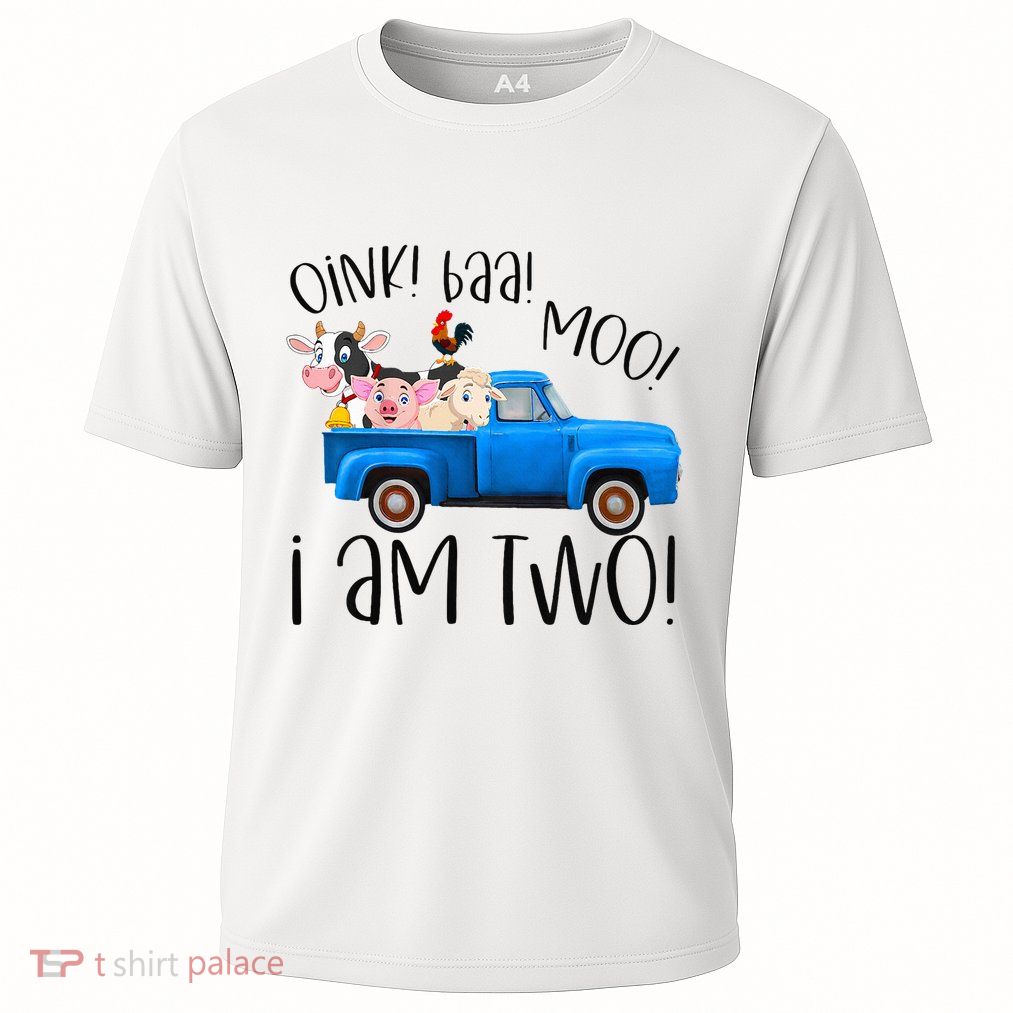Oink Baa Moo I Am Two Farm Animals Blue Truck Performance Shirt