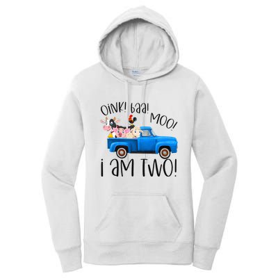 Oink Baa Moo I Am Two Farm Animals Blue Truck Women's Pullover Hoodie
