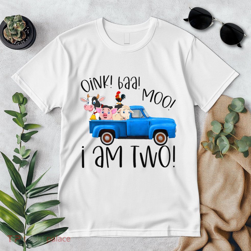 Oink Baa Moo I Am Two Farm Animals Blue Truck Premium T-Shirt