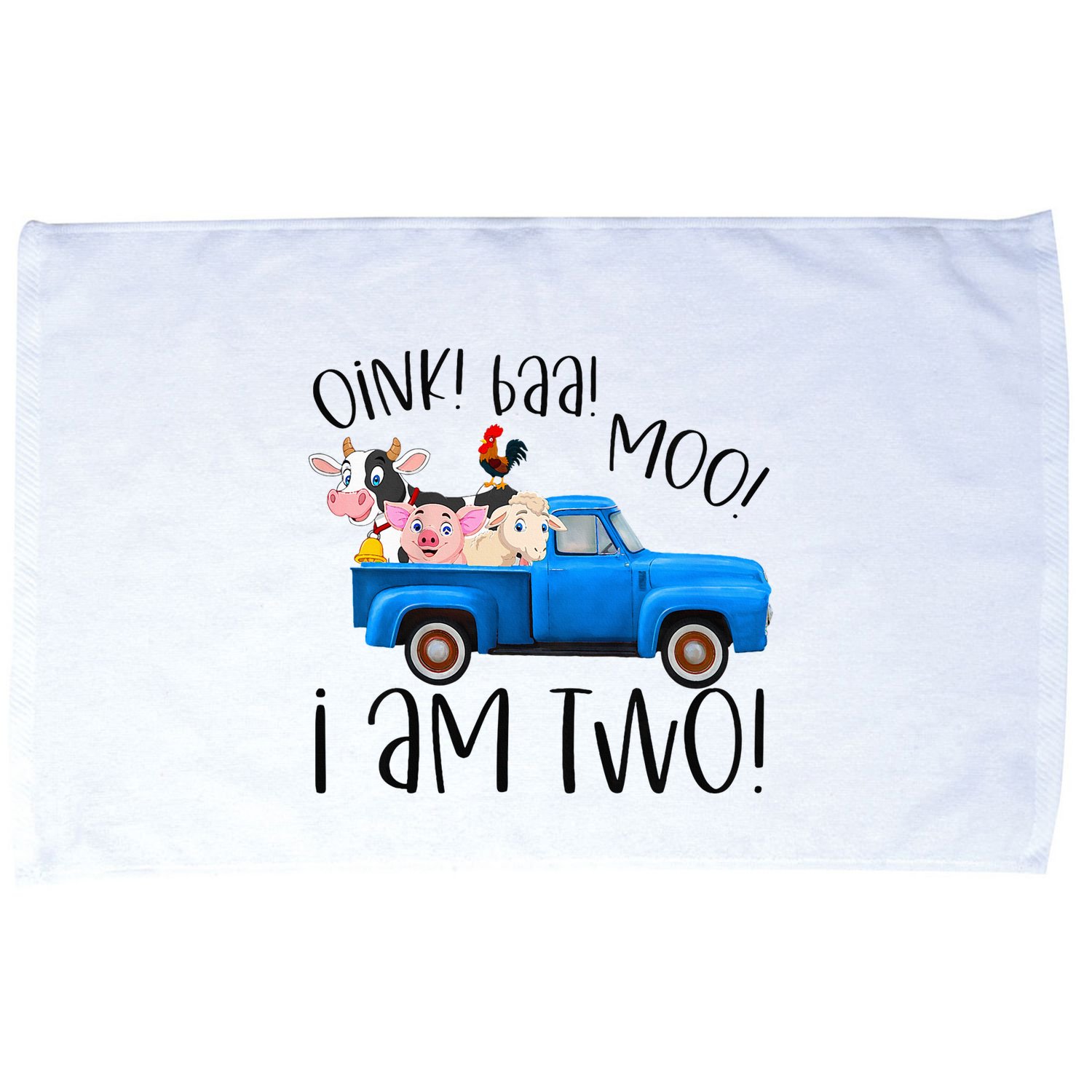 Oink Baa Moo I Am Two Farm Animals Blue Truck Microfiber Hand Towel